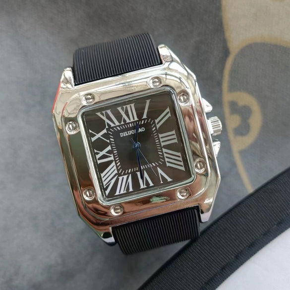 Silicone Alloy Stainless Steel Men's Square Casual Quartz Watch