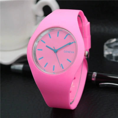 Silicone Alloy Watch Round Dial Leisure Style For Men And Women