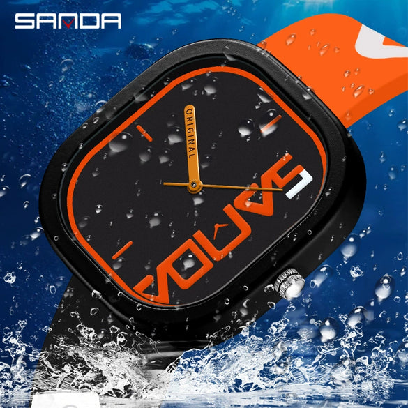 Silicone Band Square Watch For Students Waterproof Zinc Alloy Case Mineral Strengthened Glass Mirror Trendy Simple