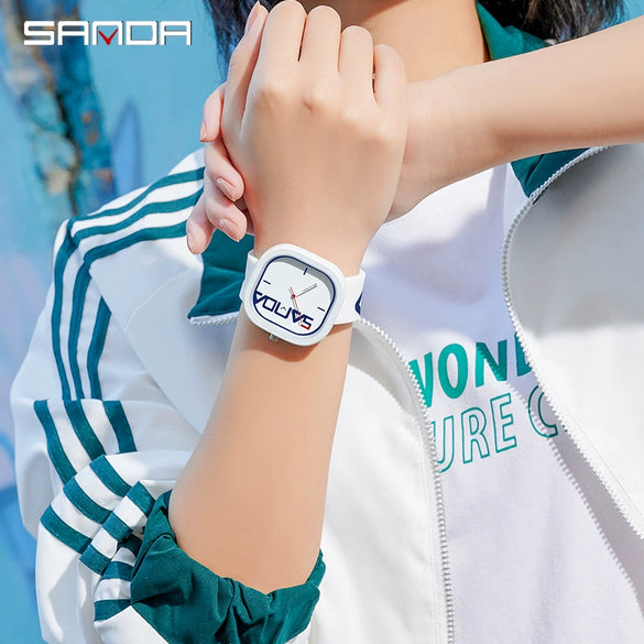 Silicone Band Square Watch For Students Waterproof Zinc Alloy Case Mineral Strengthened Glass Mirror Trendy Simple