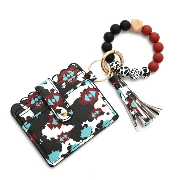 Silicone Bead Card Bag Western Style Cow Tau Sunflower Keychain Bracelet Wallet