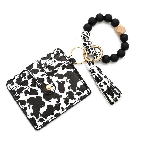 Silicone Bead Card Bag Western Style Cow Tau Sunflower Keychain Bracelet Wallet