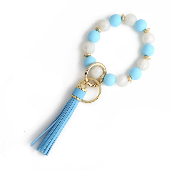 Silicone Bead Handmade Geometric Style Women's Wrist Bracelet With Tassel Pendant And Antilost Wooden Bead