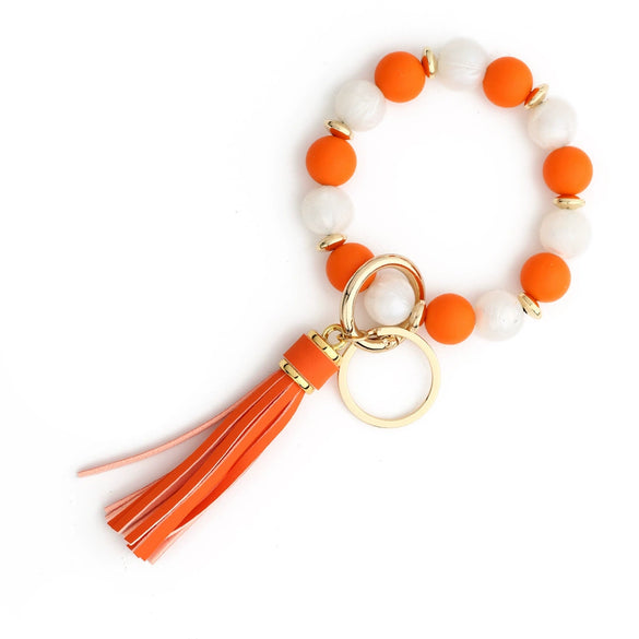 Silicone Bead Handmade Geometric Style Women's Wrist Bracelet With Tassel Pendant And Antilost Wooden Bead