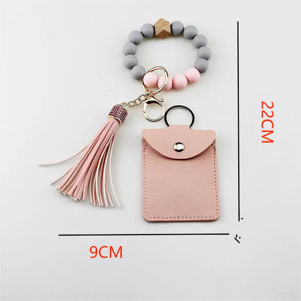 Silicone Bead Tassel Bracelet And Card Holder