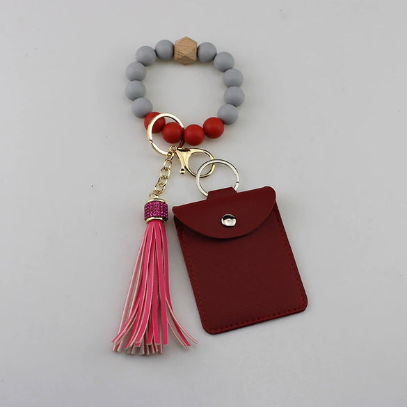 Silicone Bead Tassel Bracelet And Card Holder