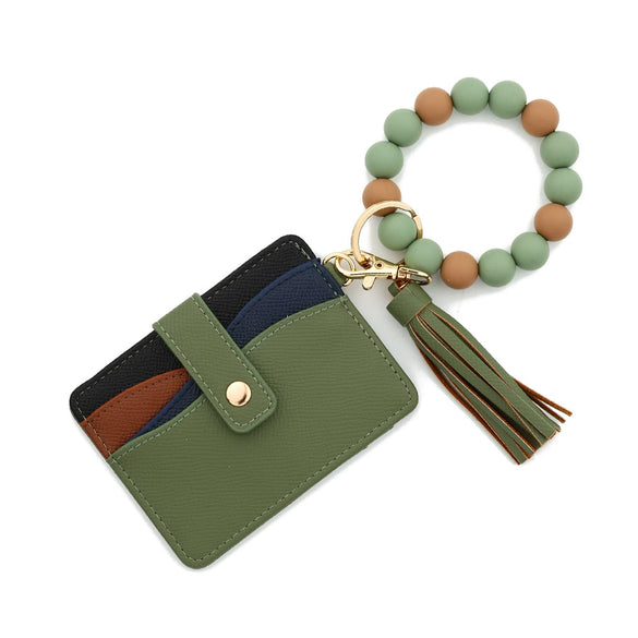 Silicone Beads Pu Bracelet Keychain With Solid Color For Women Leisure Travel Style