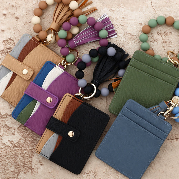 Silicone Beads Pu Bracelet Keychain With Solid Color For Women Leisure Travel Style