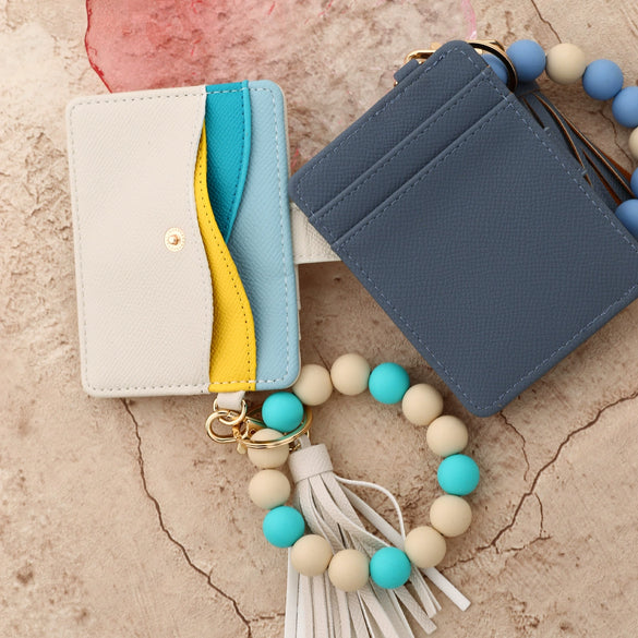 Silicone Beads Pu Bracelet Keychain With Solid Color For Women Leisure Travel Style