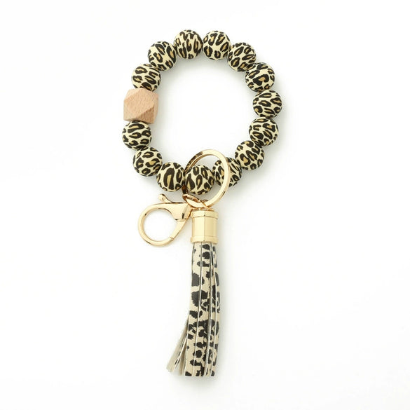 Silicone Bracelet With Leopard Print And Round Bead Design For Women
