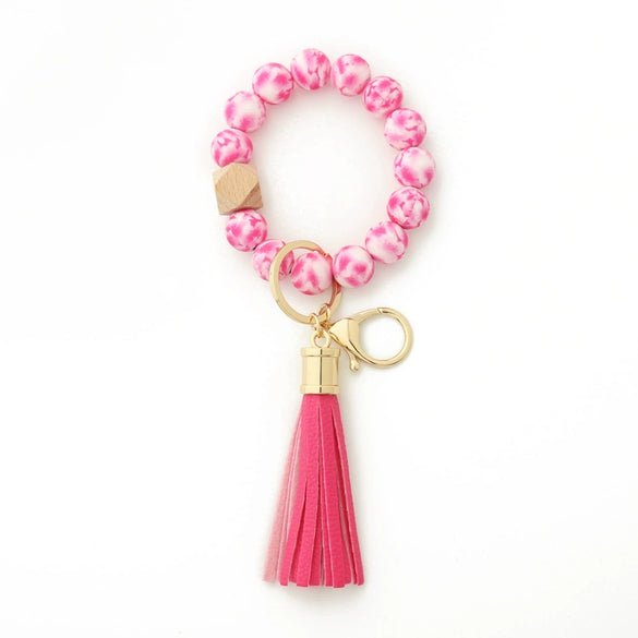 Silicone Bracelet With Leopard Print And Round Bead Design For Women