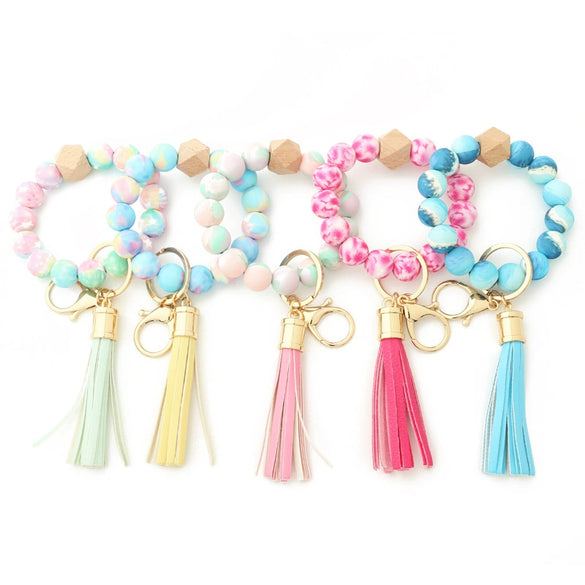 Silicone Bracelet With Leopard Print And Round Bead Design For Women