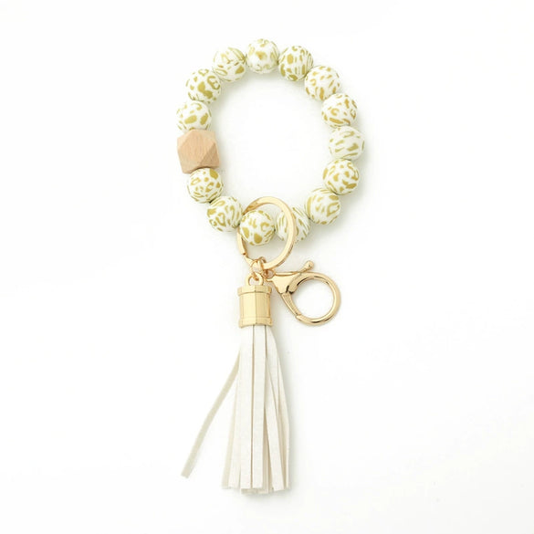 Silicone Bracelet With Leopard Print And Round Bead Design For Women