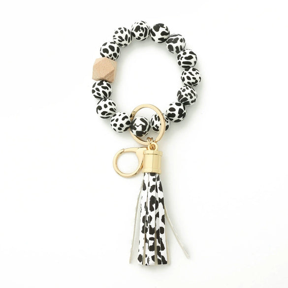 Silicone Bracelet With Leopard Print And Round Bead Design For Women