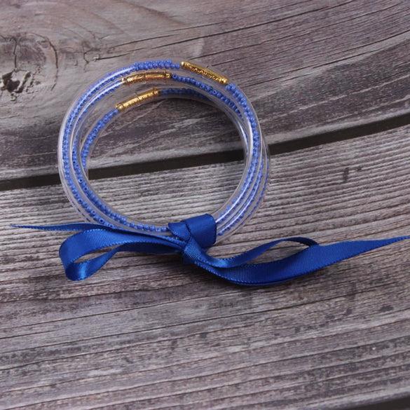 Silicone Five Layer Bracelet With Solid And Mixed Colors And Ribbon Lovely Style Jelly Bangles