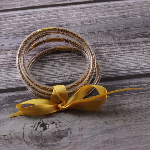 Silicone Five Layer Bracelet With Solid And Mixed Colors And Ribbon Lovely Style Jelly Bangles