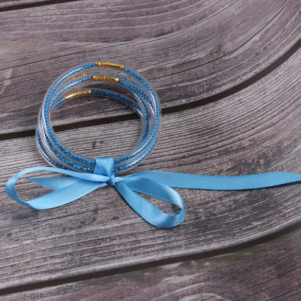 Silicone Five Layer Bracelet With Solid And Mixed Colors And Ribbon Lovely Style Jelly Bangles