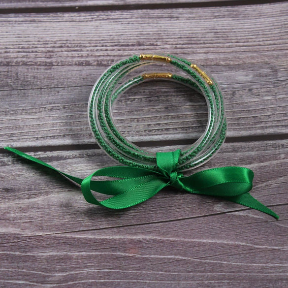 Silicone Five Layer Bracelet With Solid And Mixed Colors And Ribbon Lovely Style Jelly Bangles