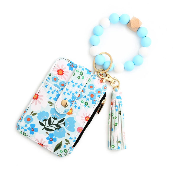 Silicone Id Bag Folding Card Bag Leather Wallet Keychain With Floral Pattern Modern Simplicity Style