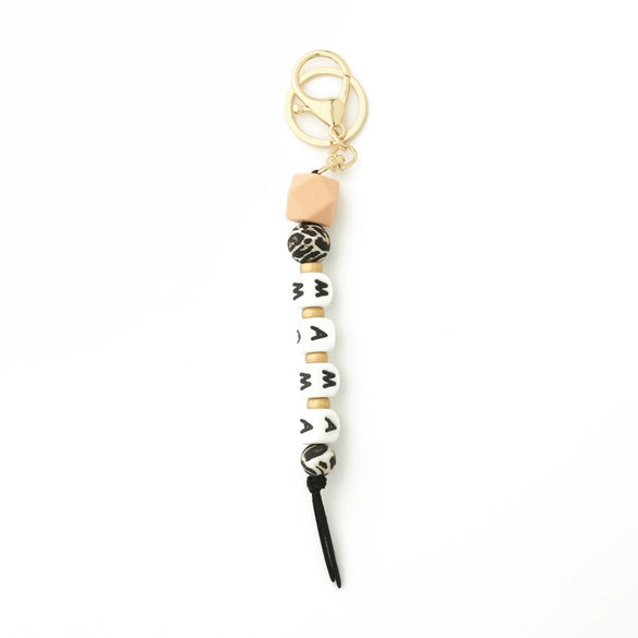Silicone Keychain Bracelet Bag Pendant Round Wood Beads Modern And Minimalist Style