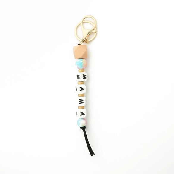 Silicone Keychain Bracelet Bag Pendant Round Wood Beads Modern And Minimalist Style