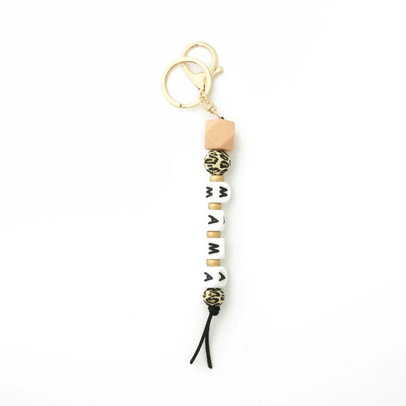 Silicone Keychain Bracelet Bag Pendant Round Wood Beads Modern And Minimalist Style