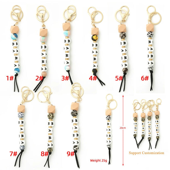 Silicone Keychain Bracelet Bag Pendant Round Wood Beads Modern And Minimalist Style