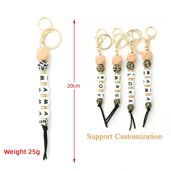Silicone Keychain Bracelet Bag Pendant Round Wood Beads Modern And Minimalist Style