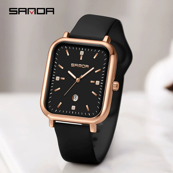 Silicone Quartz Waterproof Casual Square Dial Men's And Women's Watches With Zinc Alloy Case And Stainless Steel Clasp