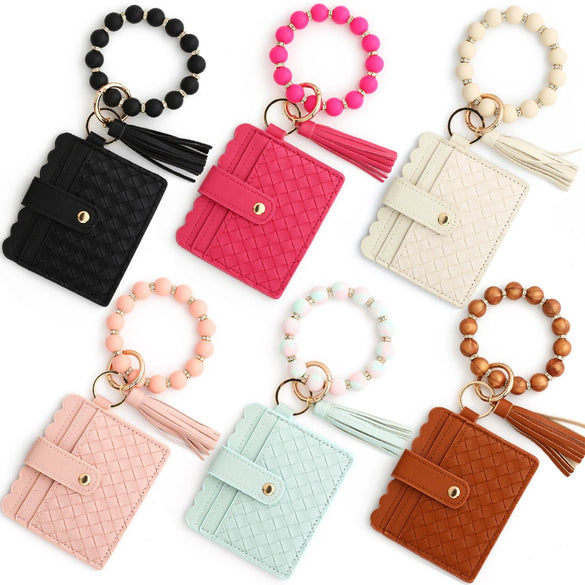 Silicone Woven Grid Stripe Keychain Wallet Card Bag Id Bag With Modern Simplicity Style