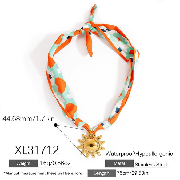 Silk Scarf Necklace Stainless Steel Titanium Steel Electroplating Fashion Minimalist Moon Pendant Women's