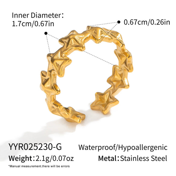 Silver And Gold Color Matched Fivepointed Star Geometric Style Ring For Women Made Of Stainless Steel With Electroplating