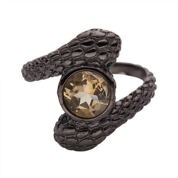 Silver Animal Zodiac Spirit Snake Ring Set With Gems
