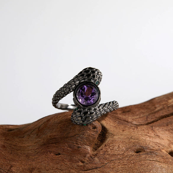 Silver Animal Zodiac Spirit Snake Ring Set With Gems