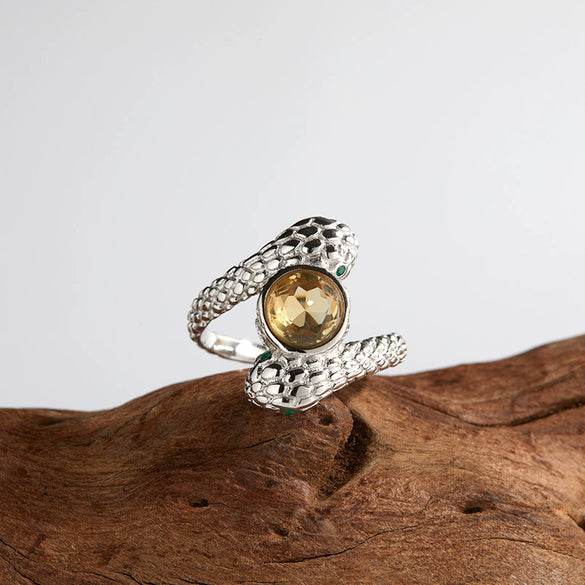 Silver Animal Zodiac Spirit Snake Ring Set With Gems