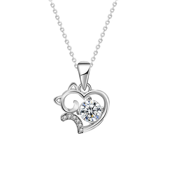 Silver 925 Animals Zodiac Microinlay Cat Clavicle Pendant Necklace For Women