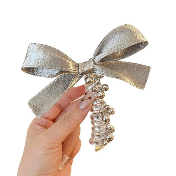 Silver Bow Bead Handmade Hair Rope For Women