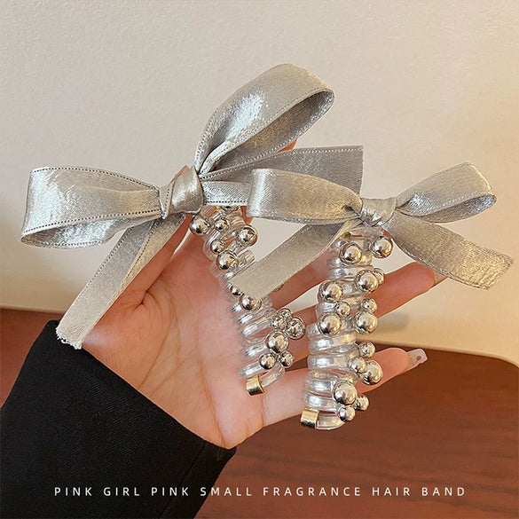 Silver Bow Bead Handmade Hair Rope For Women