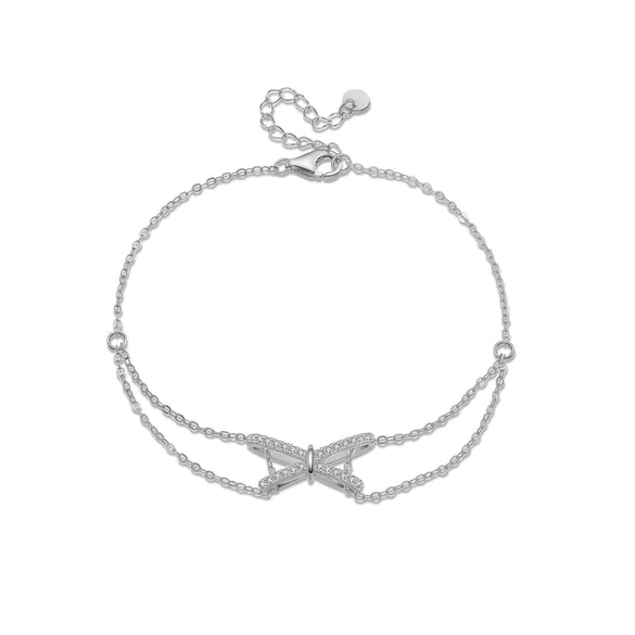 Silver Bow Bracelet Geometric Pattern Set With Diamonds Platinum 18K Gold Electroplated Women's Jewelry Wholesale