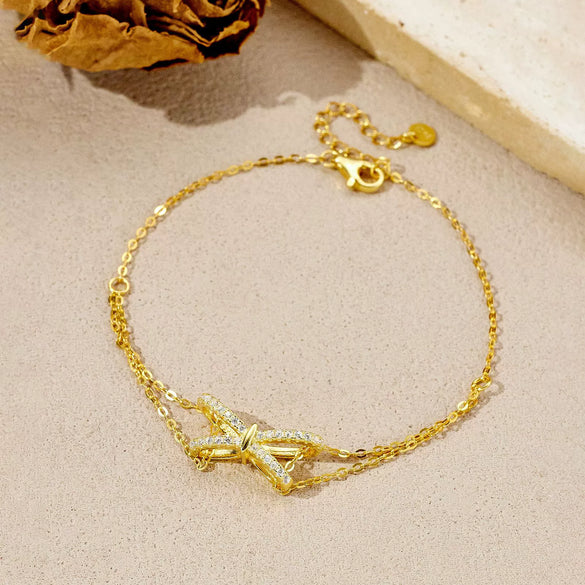 Silver Bow Bracelet Geometric Pattern Set With Diamonds Platinum 18K Gold Electroplated Women's Jewelry Wholesale
