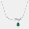 Silver Bow Inlaid Cultured Emerald Clavicle Necklace With Diamond Design