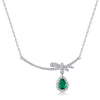 Silver Bow Inlaid Cultured Emerald Clavicle Necklace With Diamond Design