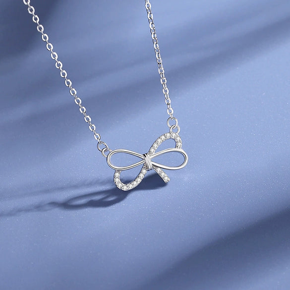 Silver Bow Star Design Women's Light Luxury Niche Clavicle Chain Necklace