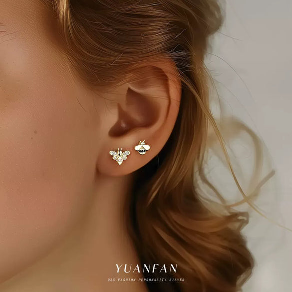 Silver Butterfly Women's Earrings With Zirconia