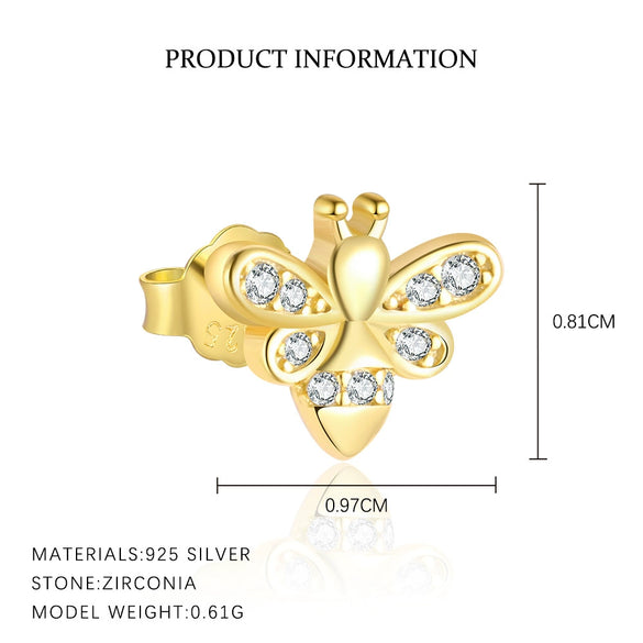 Silver Butterfly Women's Earrings With Zirconia