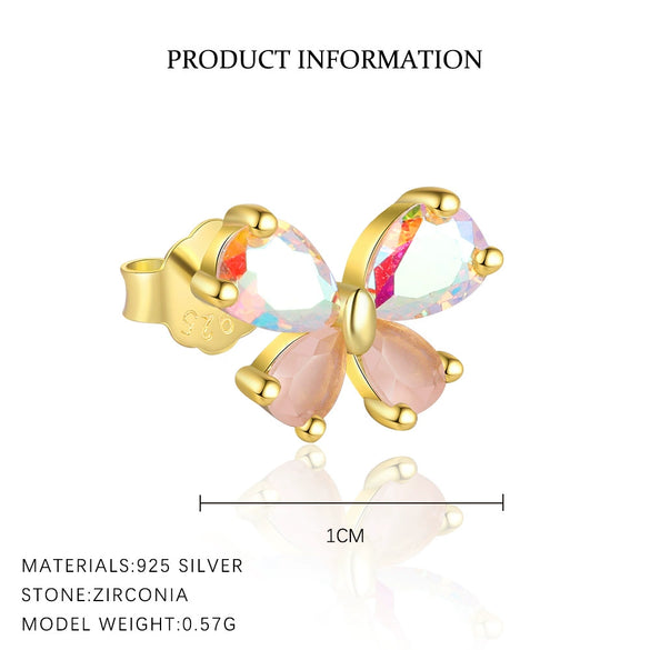 Silver Butterfly Women's Earrings With Zirconia