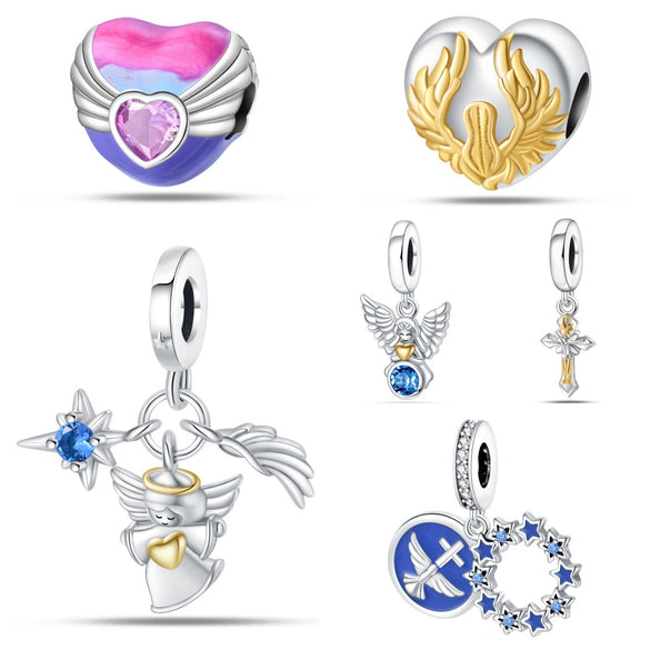 925 Silver Copper Plated Charm Beads Angel Cross Diy Jewelry Accessories With Dripping Oil Design