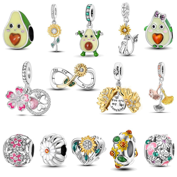 925 Silver Copper Plated Plant Daisy Avocado Sunflower Pendant Jewelry With Dripping Oil Design