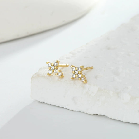 Silver Cross Earrings With Microinlay Letters Numbers Text Pattern Simple Fashion For Women