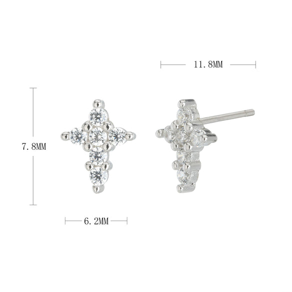 Silver Cross Earrings With Microinlay Letters Numbers Text Pattern Simple Fashion For Women